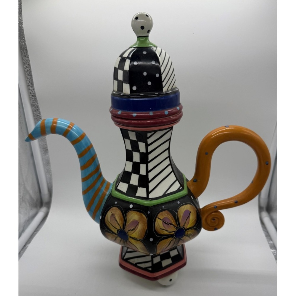 Studio Designworks Prospero Pattern Teapot Handpainted 1990s Mad Hatter Whimsy